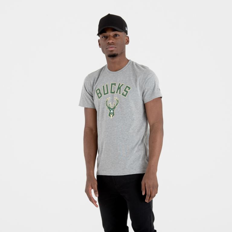 Ropa New Era Nba Grises - Milwaukee Bucks Team Logo 60782UVXK